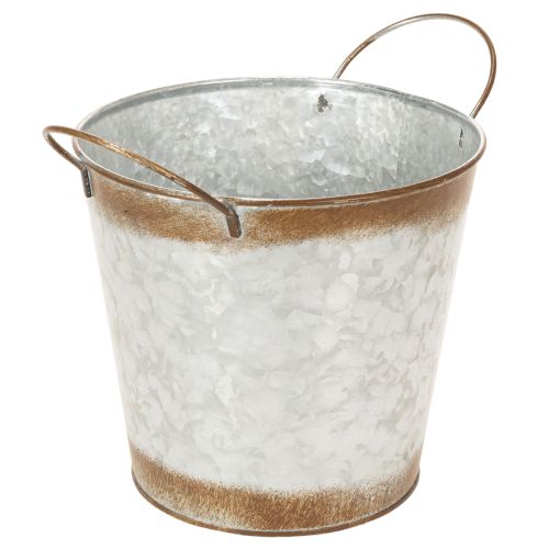 Floristik24 Vaso de metal, floreira, floreira para plantas com alças prateadas, acabamento em aço envelhecido, Ø18cm A20cm