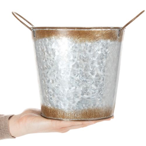 Itens Vaso de metal, floreira, floreira para plantas com alças prateadas, acabamento em aço envelhecido, Ø18cm A20cm