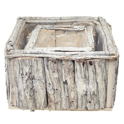 Itens Caixa para plantas madeira com casca branco natural 17/24cm conjunto de 2 peças