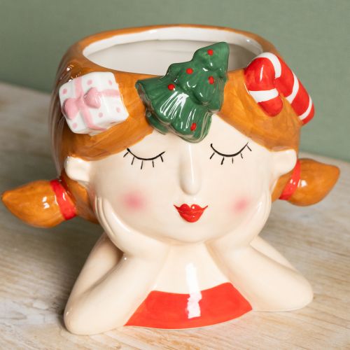 Itens Cabeça de planta cerâmica menina plantador decorativo natal altura 17cm