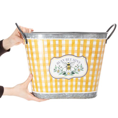 Itens Vaso oval para plantas com desenho de abelha, padrão xadrez, decoração de verão, floreira, 38×24×29cm