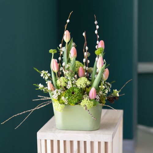 Floristik24 Vaso oval para plantas, verde, plástico, 20×10×11cm, 3 unidades