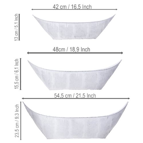 Itens Vaso para plantas em formato de barco, metal, branco/prateado, 54,5/48/42 cm, conjunto de 3