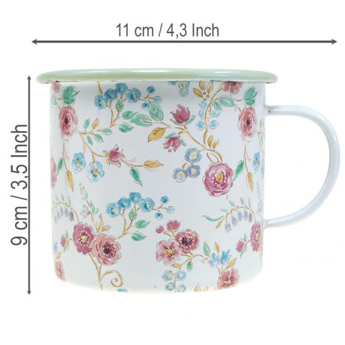 Itens Vaso decorativo para plantio de rosas, em esmalte, com alça, branco, Ø9,5cm