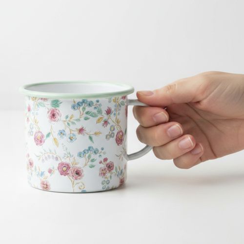Itens Vaso decorativo para plantio de rosas, em esmalte, com alça, branco, Ø9,5cm