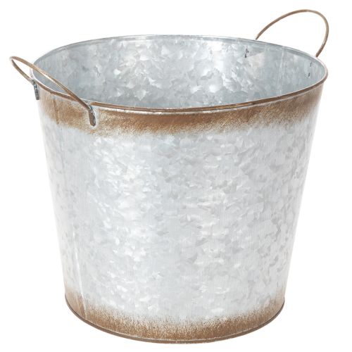 Floristik24 Vaso de plantas com alças, tigela decorativa com acabamento enferrujado, recipiente de metal prateado Ø26cm A25,5cm