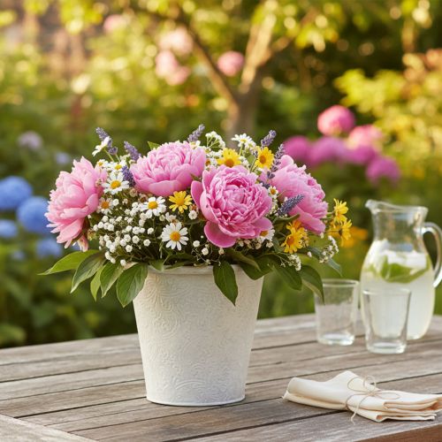 Itens Vaso de plantas com ornamentos, cachepô, recipiente de metal, branco, Ø15,5cm, A14,5cm