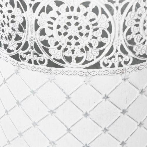 Itens Vaso de plantas com padrão de renda, recipiente de metal, balde decorativo, branco, prateado, estilo shabby chic, A28/25,5/23,5cm, Ø29,5/25,5/20cm, conjunto de 3