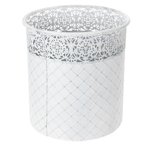 Itens Vaso de plantas com padrão de renda, recipiente de metal, balde decorativo, branco, prateado, estilo shabby chic, A28/25,5/23,5cm, Ø29,5/25,5/20cm, conjunto de 3