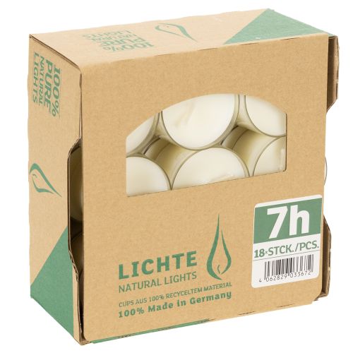 Itens Velas Tealight PURE Nature Lights, Cera de Colza Natural, Tempo de queima: 7 horas, 18 unidades