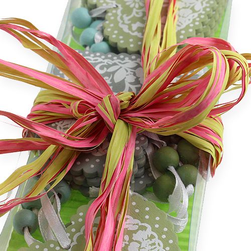 Floristik24 Fita de ráfia bicolor maçã verde-rosa 200m