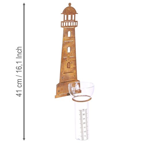 Itens Pluviômetro com aparência de farol enferrujado – Pluviômetro decorativo para jardim e cerca, 41 cm, cor ferrugem.