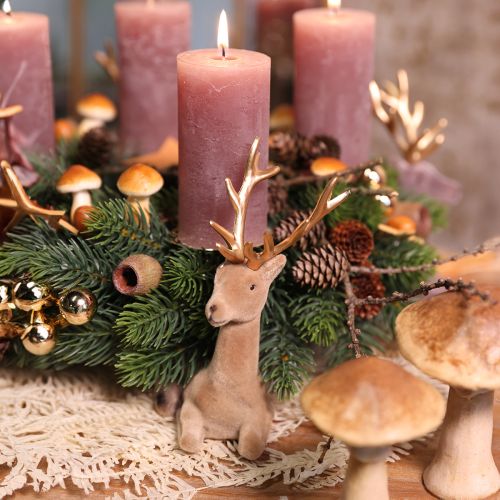 Itens Decoração de veado sentado flocado marrom claro 15×6×15,5cm 3 peças