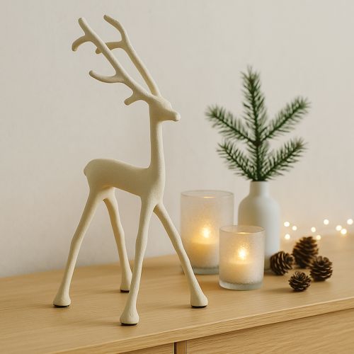 Itens Decoração de rena, figura de veado, metal, argila cinza, óptica, altura 27,5 cm