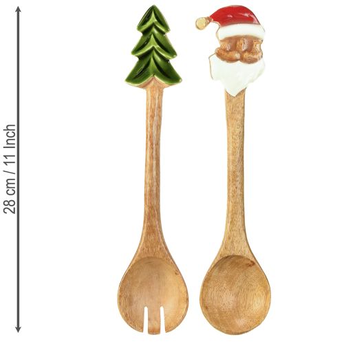 Itens Talheres de madeira para salada de Natal, conjunto de 2 peças de 28 cm