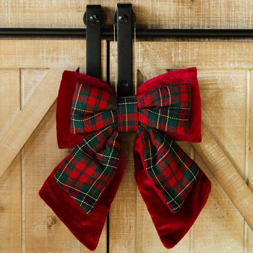 Itens Laço de veludo xadrez escocês vermelho para ambientes internos 21×23cm