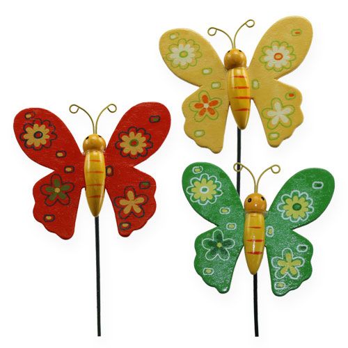 Floristik24 Borboletas coloridas em uma vara 7cm 24pcs