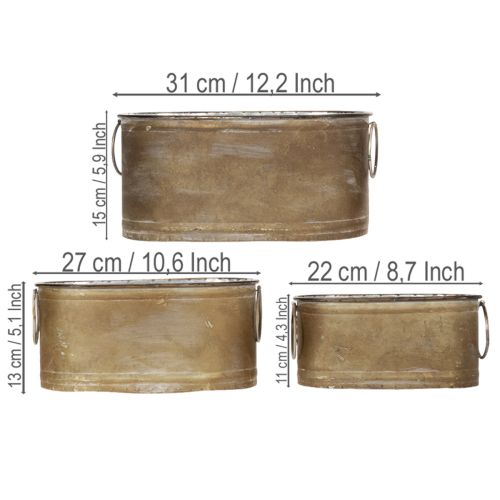 Itens Conjunto de vasos e floreiras de metal, estilo retrô vintage, 22,5 cm/27 cm/31 cm de comprimento