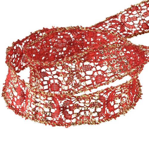 Itens Fita de renda com tecido decorativo glitter vermelho dourado 25mm 15m