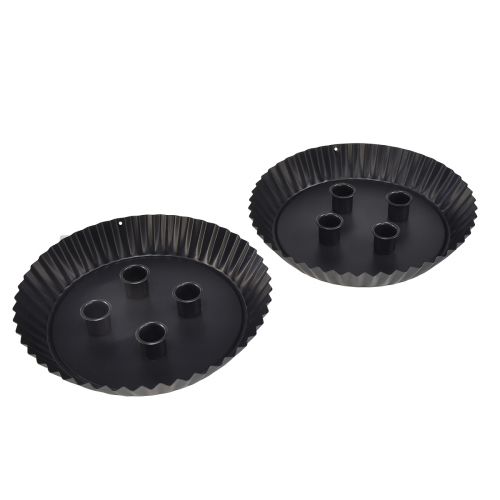 Itens Porta-velas de metal em formato de bolo – Preto, Ø 24 cm – Decoração de mesa elegante para 4 velas – 2 peças