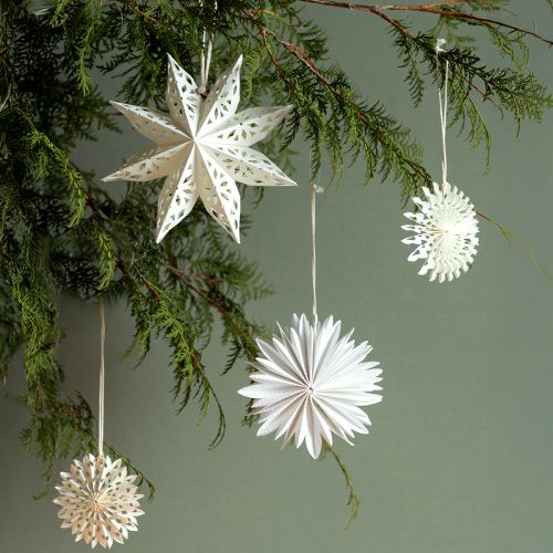 Itens Papel cabide decorativo estrela floco de neve branco Ø20cm 6 un