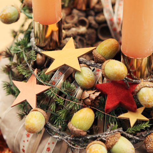 Itens Decoração Scatter estrelas madeira laranja 3 cores Ø3,5/5,5/7cm 48 peças