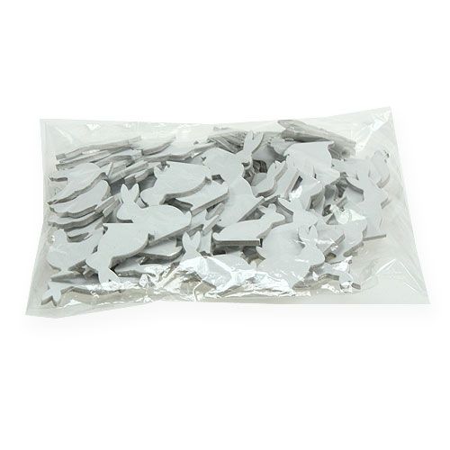 Floristik24 Polvilhe decoração de frango de Páscoa, coelho branco 4cm 96p