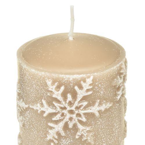 Floristik24 Velas pilar velas bege flocos de neve 100/65mm 4 un