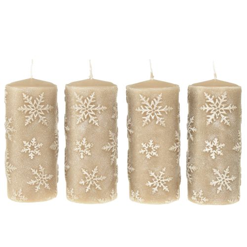 Itens Velas pilar velas bege flocos de neve 150/65mm 4 un