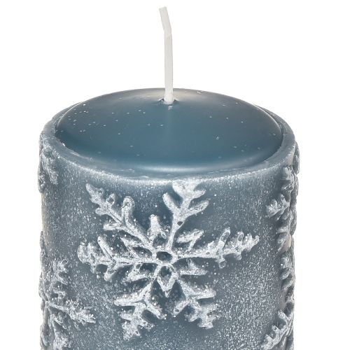 Floristik24 Velas pilar velas azuis flocos de neve 100/65mm 4 un