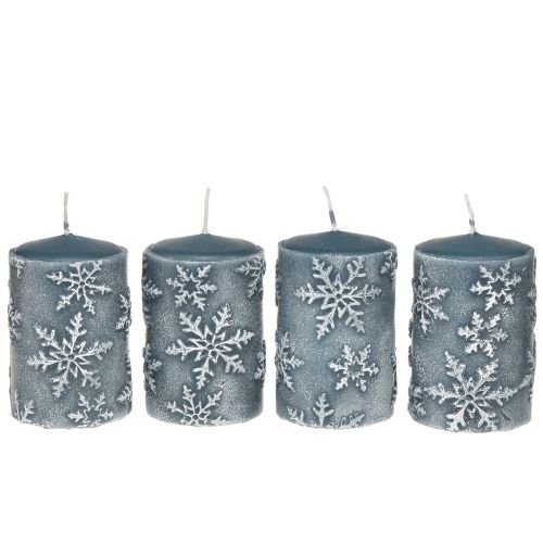 Floristik24 Velas pilar velas azuis flocos de neve 100/65mm 4 un