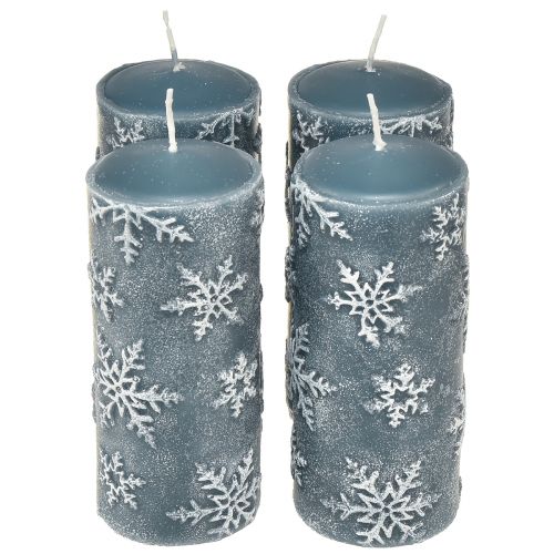 Floristik24 Velas pilar velas azuis flocos de neve 150/65mm 4 un