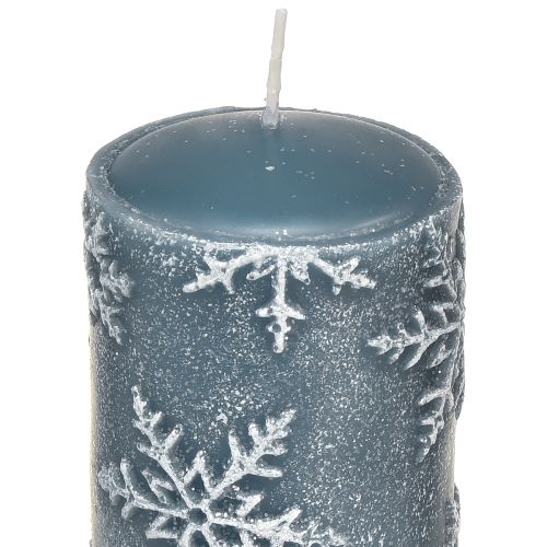 Floristik24 Velas pilar velas azuis flocos de neve 150/65mm 4 un