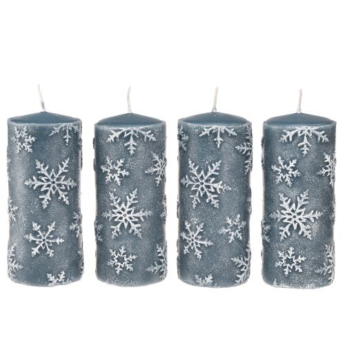Floristik24 Velas pilar velas azuis flocos de neve 150/65mm 4 un