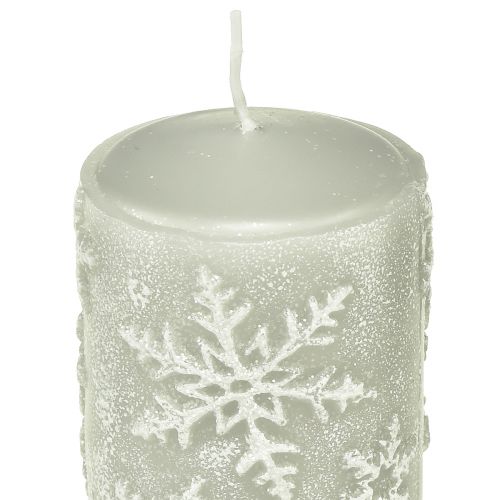 Floristik24 Velas pilar velas cinzentas flocos de neve 100/65mm 4 un