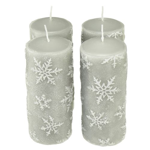 Itens Velas pilar velas cinzentas flocos de neve 150/65mm 4 un