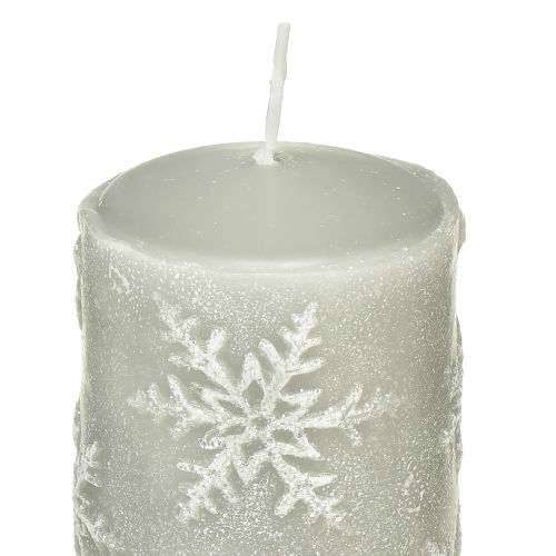 Itens Velas pilar velas cinzentas flocos de neve 150/65mm 4 un
