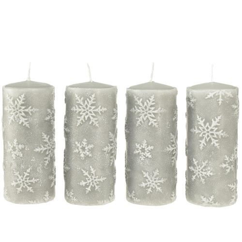 Itens Velas pilar velas cinzentas flocos de neve 150/65mm 4 un