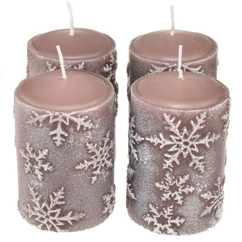 Floristik24 Velas pilar velas rosa flocos de neve 100/65mm 4 un