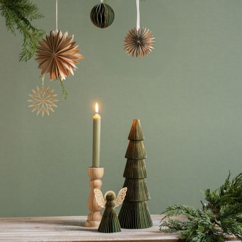 Floristik24 Árvore de Natal em formato de favo de mel, papel natalino verde dourado H30cm 2 peças