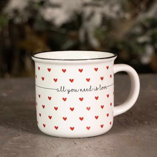 Itens Copo com corações copo de cerâmica branco vermelho Ø9cm A9cm