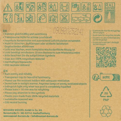 Itens Velas tealight Pure Nature Lights, com duração de 10 horas, feitas com cera de colza, pacote com 8 unidades.