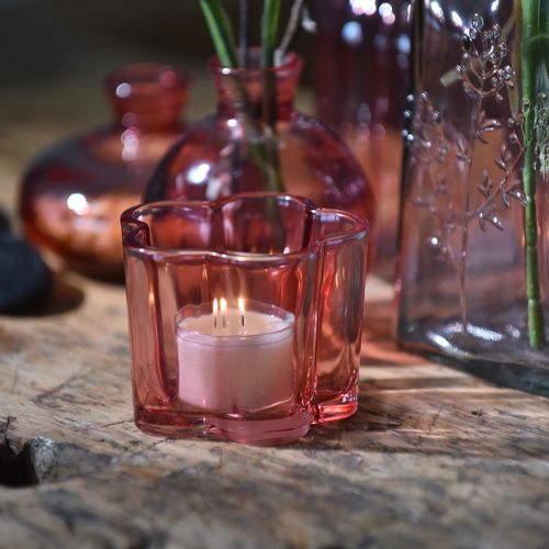 Itens Porta-velas de vidro com flor rosa Ø7,5cm A6cm 6 unidades