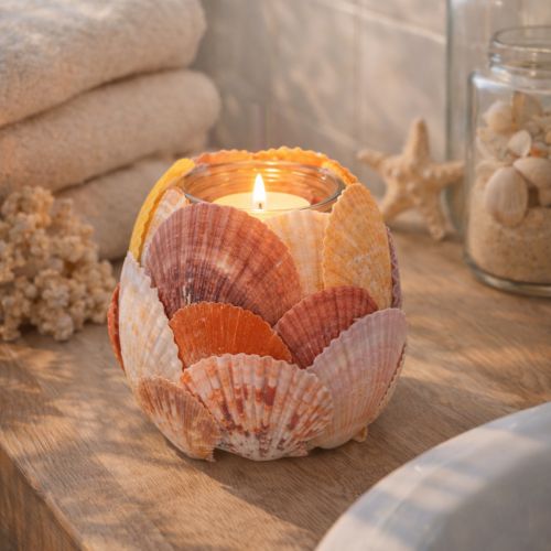 Itens Porta-velas náutico, lanterna, conchas marinhas verdadeiras, decoração para banheiro, ambiente de férias, 12 cm