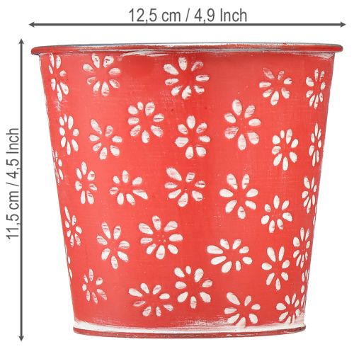 Itens Vaso de flores floral vermelho e branco, de metal, Ø12,5cm A11,5cm