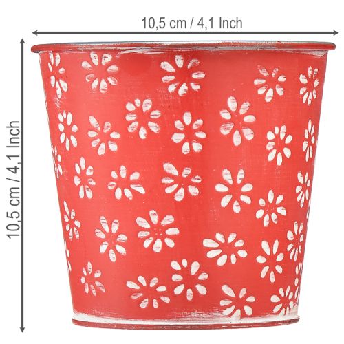 Itens Mini vaso de flores vermelho e branco, com estampa floral, em metal, Ø10,5cm A10,5cm