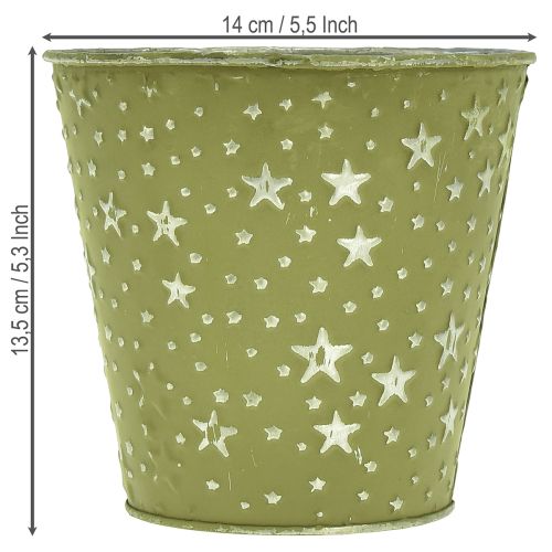 Itens Vaso de metal prateado e verde com estrelas, Ø14cm