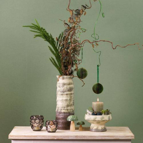 Itens Vaso de cerâmica para floricultura seca creme cinza verde Alt.34cm