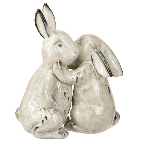 Floristik24 Figuras de coelho de cerâmica cinza – Decoração fofa de Páscoa 2 peças 22cm