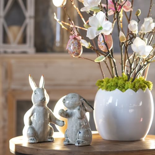 Floristik24 Figuras de coelho de cerâmica cinza – Decoração fofa de Páscoa 2 peças 22cm